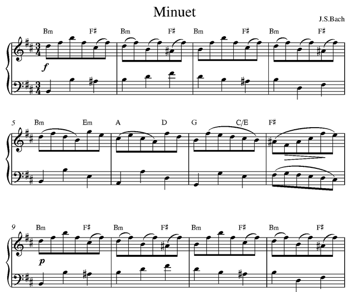 دانلود نت کیبورد (ارگ) Minuet in B minor (French Suite No.3 BWV 814)  از باخ